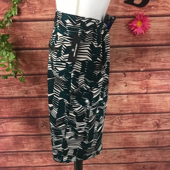 NWT Worthington Skirt size 8 Teal Black Jungle Striped Pencil Zip Front Pockets - Picture 7 of 7